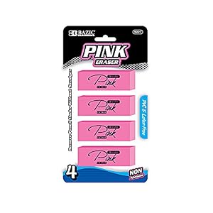 Image of BAZIC Pink Bevel Eraser (4/Pack)