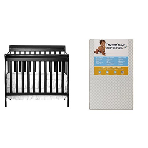 Dream On Me 4 in 1 Aden Convertible Mini Crib with Dream On Me 3 Portable Crib Mattress, White