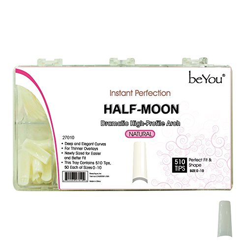 BeYou Natural Half-Moon 500 Artificial Fake Nail Tips 11Sizes With Clear Plastic Case For Nail salon Nail Shop
