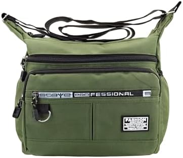 FuninCrea Men's Shoulder Bags with 5 Zipped Pockets, Large Capacity Mens Messenger Bag, Causal Crossbody Bag for Men with Adjustable Shoulder Strap (Green)