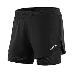 Lixada Women Running Shorts 2-in-1 Double Layer Elastic Waistband Sport Shorts No-Chafing Quick Drying Breathable Workout Fitness Active Yoga Jogging Shorts