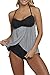 Elisan Woman Sexy Halterneck Bandeau Ruched Top 2pcs Plaid Flyaway Tankini Swimsuit Bathing Suit