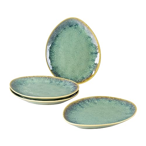 Set of 4 Appetizer and Sauce Plates for 4, Cake Dinnerware Set, Dinner Service, Modern Green Design