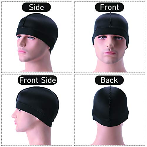 3 Pack Silky Stocking Wave Cap Sleep Cap Shower Cap Durag Base Dome Cap for Men,Colors B2