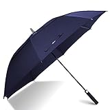 62 Inch Automatic Open Golf Umbrella - Extra Large Oversize Double Canopy Vented - 210T Teflon Rain Repellant Protection Sun, Rain, Sports - Windproof Waterproof Stick Umbrellas, Formal Blue
