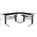 HOMCOM L-Shaped Corner Computer Desk Gaming Table Home Office Workstation Glass Top P2 MDF with Keyboard Tray - Black