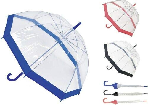 Drizzles Ladies Clear Dome Umbrella Brolly assorted colour Trim