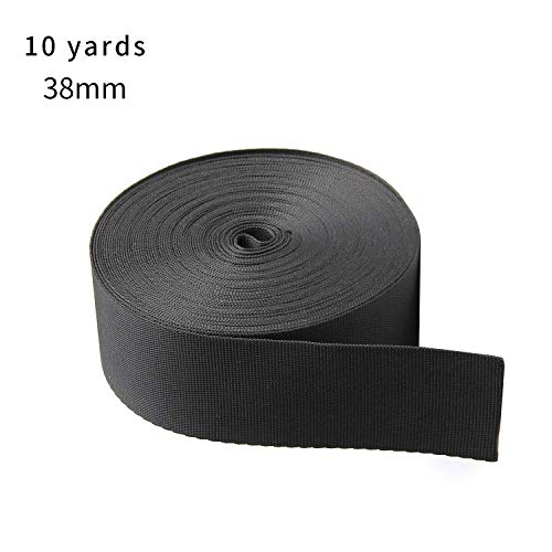 Golden Pearl Black 1.5 Inch Wide 10 Yards Nylon Heavy Duty Webbing Strap,Polypropylene Heavy Straps for Bags, Hammocks, Outdoor Climbing and DIY Making Luggage Strap, Pet Collar, Backpack Repairing