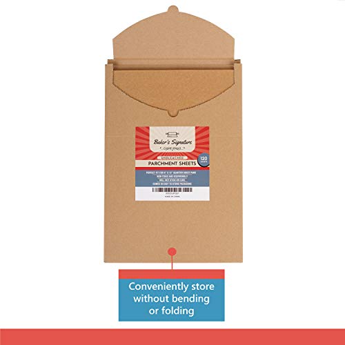 Quarter Sheet Pans 8x12 Inch Pack of 120 Parchment Paper Baking Sheets by Baker's Signature | Precut Silicone Coated & Unbleached - Will Not Curl or Burn - Non-Toxic & Comes in Convenient Packaging