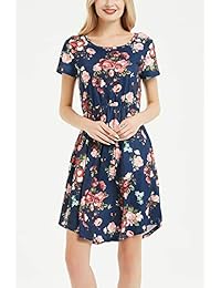 NICIAS Vestido de dama mangas 3 4 floral estilo túnica vintage de largo mediano, casual, con bolsillos