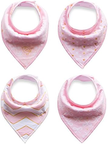 Baby Bandana Drool Bibs Unisex 4-Pack Organic Cotton Super Absorbent Cute Baby Gift for Girls Teething Pink Love Set