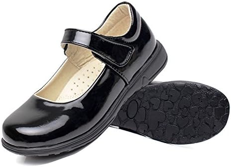 WQINSHOE Girl's PU Leather Oxford School Uniform Dress Outdoor Shoes Mary Jane Flat(Toddler/Little Kid/Big Kid) 255 Black 36