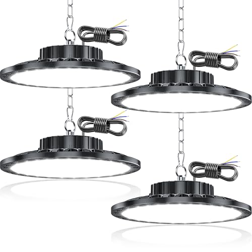 TASINUO UFO LED High Bay Lamp 100W 4PCS, 10000LM LED Bulbs Indoor Ceiling, 7000K Cool White, IP65 Waterproof Industrial LED for Garage, Warehouse, Office, Workshop
