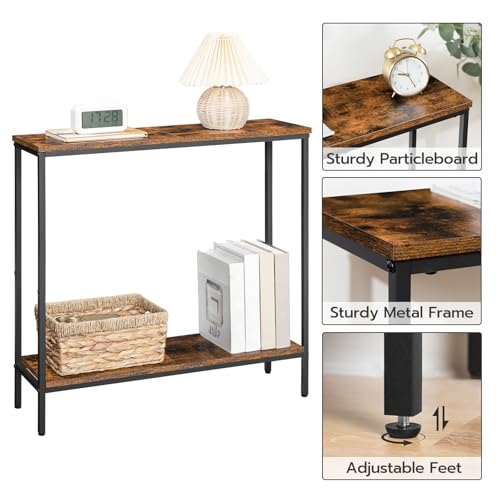 HOOBRO Narrow Console Table for Living Room, Skinny Entryway Table with Storage Shelves, Slim Sofa Table for Hallway, Industrial Console Table Entrance for Bedroom, Rustic Brown and Black EBF22XG01
