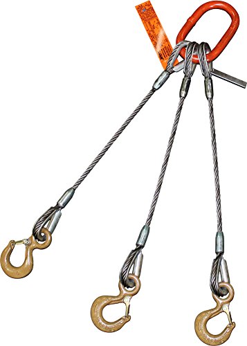 HSI 5/16" Diameter Three-Leg Wire Rope Sling | EIPS 6x25 IWRC | 10' Length | Eye Hoist Hooks with Safety Latches | 3/4" Diameter Oblong Master Link | 2.6 Ton Vertical Rated Capacity