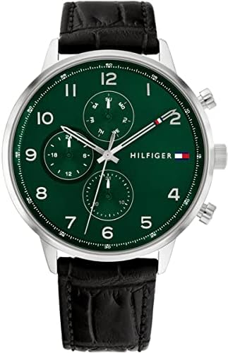 Tommy Hilfiger Men's Green Dial Black Leather Watch - 1791985 price in ...