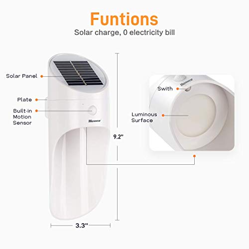 Solarbetriebene Wandlampen ,Microwear Solarleuchte mit Bewegungsmelder,Wireless IP65 Wasserdichte,LED Solar Wandleuchten für Haustür,Garten,Garage,Hinterhof (Warmes Licht)