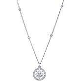 Vanbelle Sterling Silver Jewelry - Rhodium Plated with 925 Stamp - Sea-Theme Compass Pendant Necklace with Cubic Zirconia Stone for Women - 16.5 Inches long + 2 Inches Extender