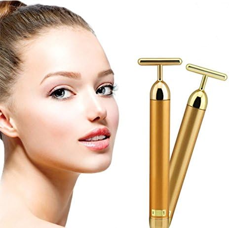 PJY Waterproof Beauty Bar 24k Golden T Shape Pulse Facial Beauty Massager Increase Blood Circulation and Rejuvenate Skin