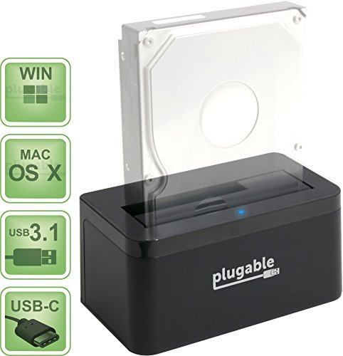 Plugable USB 3.1 Gen 2 10Gbps SATA Upright Hard Drive Dock and SSD Dock (includes both USB-C and USB 3.0 cables, supports 10TB+ drives)