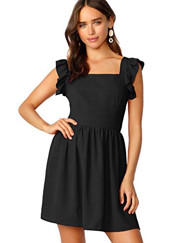 Romwe Women's Cute Tie Back Ruffle Strap A Line Fit and Flare Flowy Short Dress - Image 3