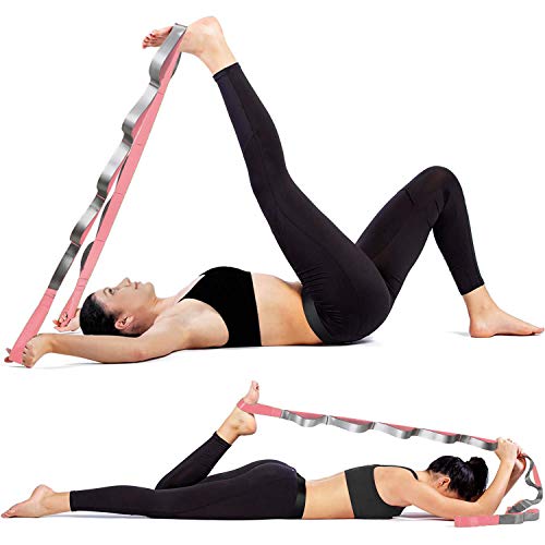 Yoga Strap Fitness Multi-Loop Strap Stretch Band 12 Loops Yoga Stretch Strap Nonelastic Stretch Strap for Physical Therapy, Pilates, Dance and Gymnastics with Carry Bag