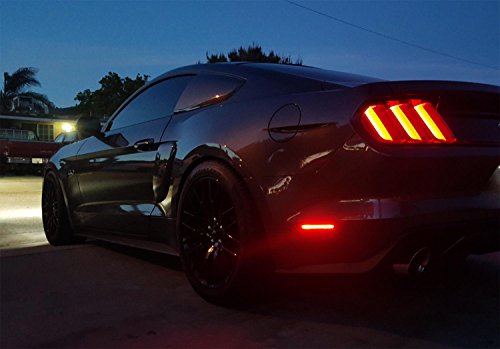 iJDMTOY (2) Smoked Lens LED Rear Side Marker Lamps with 48-SMD Red LED Lights For 2015-up Ford Mustang