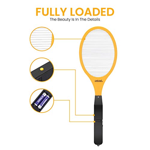 Premium Heavy duty electric bug swatter 2800V zapper racket-Original Hand Held Racket Style Fly and Mosquito Zapper - AA Batteries Included-Great for Bugs,Pest,Wasp,Fly Control at Home,Indoor/Outdoor