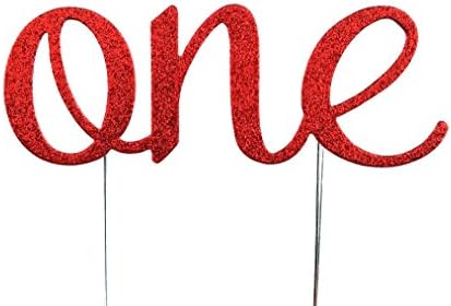 CMS Design Studio Handmade 1st Birthday Cake Topper Decoration - One - Double Sided Glitter Stock (Red)