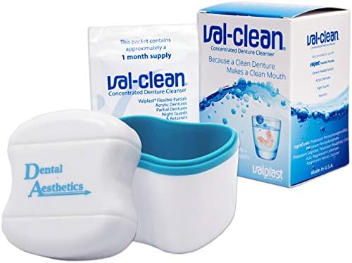 Val-Clean Sachets & Denture Bath - 12 Sachets 1 Years Supply Valplast Flexible Denture Cleaner (Blue)