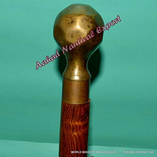 Eve store Antique Brass Walking Stick -Brown Handle Round Classical Gift Walking Stick
