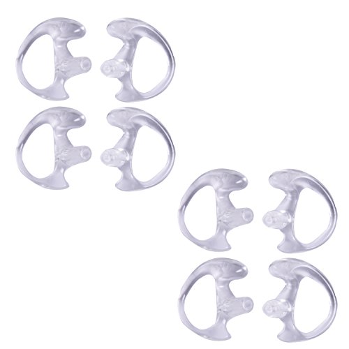 HDE Two Way Radio Ear Mold Replacement Earpiece Insert for Acoustic Coil Tube Earbud (4 Pair, 2- Medium, 2- Large) (Clear)