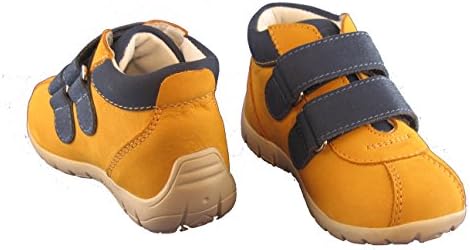 European Genuine Leather Kids Shoes with Dual hook-and-loop Velcro closure (6 toddler, Yellow)