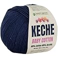Keche Cotton Yarn, 60% Cotton 40% Acrylic Yarn, Soft Cotton Yarn for Crochet and Knitting, Amigurumi Yarn 1 Skein/Ball 1.76 Oz (50g) / 180 Yrds (165m) - Navy Blue