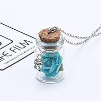 YChoice of Lovely Cosmetics Toy Drift Bottles Glowing Glass Bottle Pendant Luminous Flower Necklace-Blue