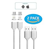 3rd Generation Magnetic USB Charger Cable Lightning for iPhone 5, 5c, 5s, SE, 6, 6 Plus, 6s, 6s Plus, 7, 7 Plus and Android (2 Pack Silver)