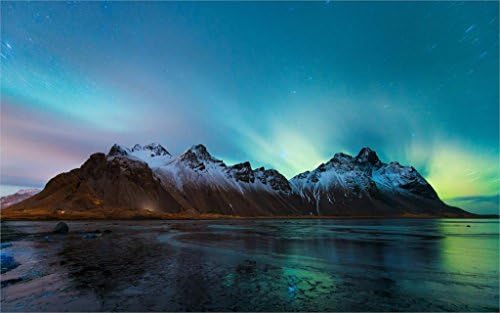 Jane Pop Iceland Vestrahorn Stockksness Night Northern Lights Poster Canvas Print 24x36 Inch Home Wall Decor landscape posters