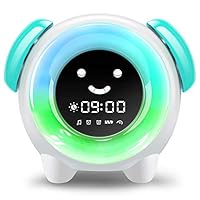 Alarm Clock for Kids, Sleep Training Clock with 7 Colors Night Light, 6 Alarm Rings, NAP Timer, Teach Children Time to Wake up, Rechargeable Battery USB Charging Clock for Boys Girls Bedroom (Green)