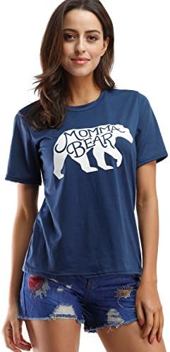 Amzmem Casual Cotton Short Sleeve Plus Size Letter Print Mama Bear T Shirt Blouse