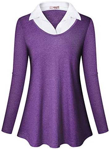 Tanst Womens Casual Long Sleeve White Collar Shirt Flowy Office Tunic Top