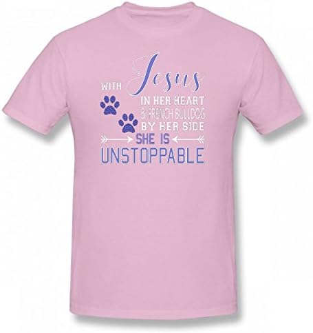 MZOUQD With Jesus In Her Heart Tshirt Print Cotton Tops Original Men Tee Pink