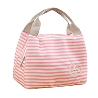 Fan-Ling Wonderful Life 2019 New Cold Insulation Bag Thickened Lunch Bag, Insulated Cold Canvas Stripe Picnic Carry Case,Thermal Portable Lunch Bag,Ideal for School Picnic (Pink)