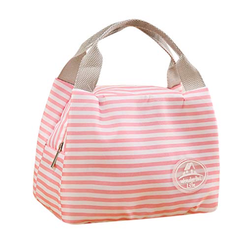 Fullwei Lunch Bag Insulated Cold Lunch Box Wide-Open Lunch Tote Bag Portable Nylon Thermal Snacks Organizer for Women Men Adults College Work Picnic Hiking Beach Fishing (Pink)