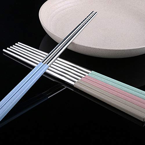 4 Pairs of Stainless Steel Wheat Straw Chopsticks Set,Environmental Reusable Heat Resistant Stainless Steel Wheat Straw Handle Traditional Chinese Chopsticks