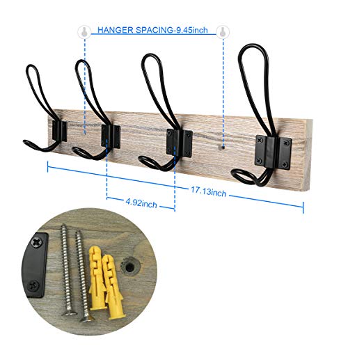 Wall Mounted Coat Rack,Sageme Wooden Entryway Vintage Rustic Coat Rack Hat Hanger Rack 4-Hook Rail for The Entryway, Bathroom, Bedroom, Kitchen, Mudroom Solid Wood (4 Hooks, Black 2 Pack)