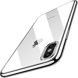TOZO for iPhone X Case, Crystal Clear Soft TPU Gel Skin Ultra-Thin [Slim Fit] Transparent Flexible Premium Cover [Wireless Charger Compatible] for iPhone 10 / X [Space Silver Plating Edge]