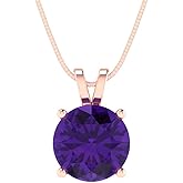 Clara Pucci 3 cttw Amethyst Rose Gold-Plated Silver Necklace and Pendant for Women (16" Box Chain,Round Cut,9mm)