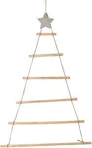 Hanging Christmas Tree Wall Decoration, 80cm Hanging Wooden Rope Ladder Wall Hanging Branch Christmas Tree Decoration, Pre-Lit Wooden Tree Ladder Christmas Decoration Home Accessories