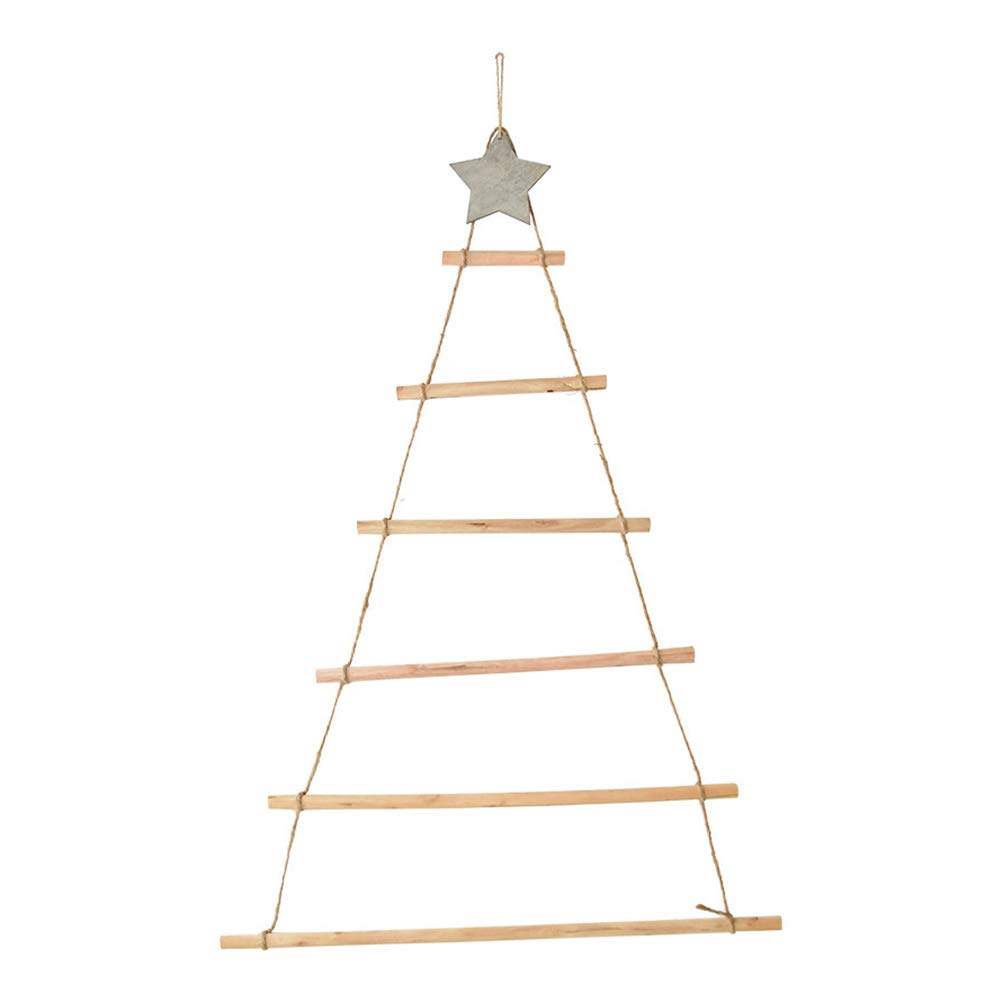 BSTCAR Wooden Decoration, Christmas Tree Wood, Modern Hanger, Fir Made of Wooden Sticks, Wooden Ladder with Star for Hanging and Decorating, Decorative Wooden Ladder, Christmas Decoration