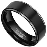 8mm Black High Polish Tungsten Men's Wedding Band Ring in Matte Brush Finish and Comfort Fit Size 6-14